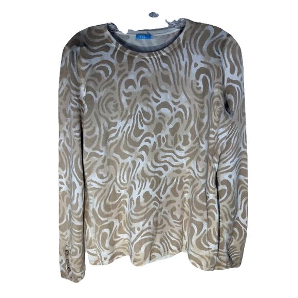 J. Mclaughlin Sweater Womens M Ivory Tan Animal Print Cotton Modal Pullover - Picture 1 of 8